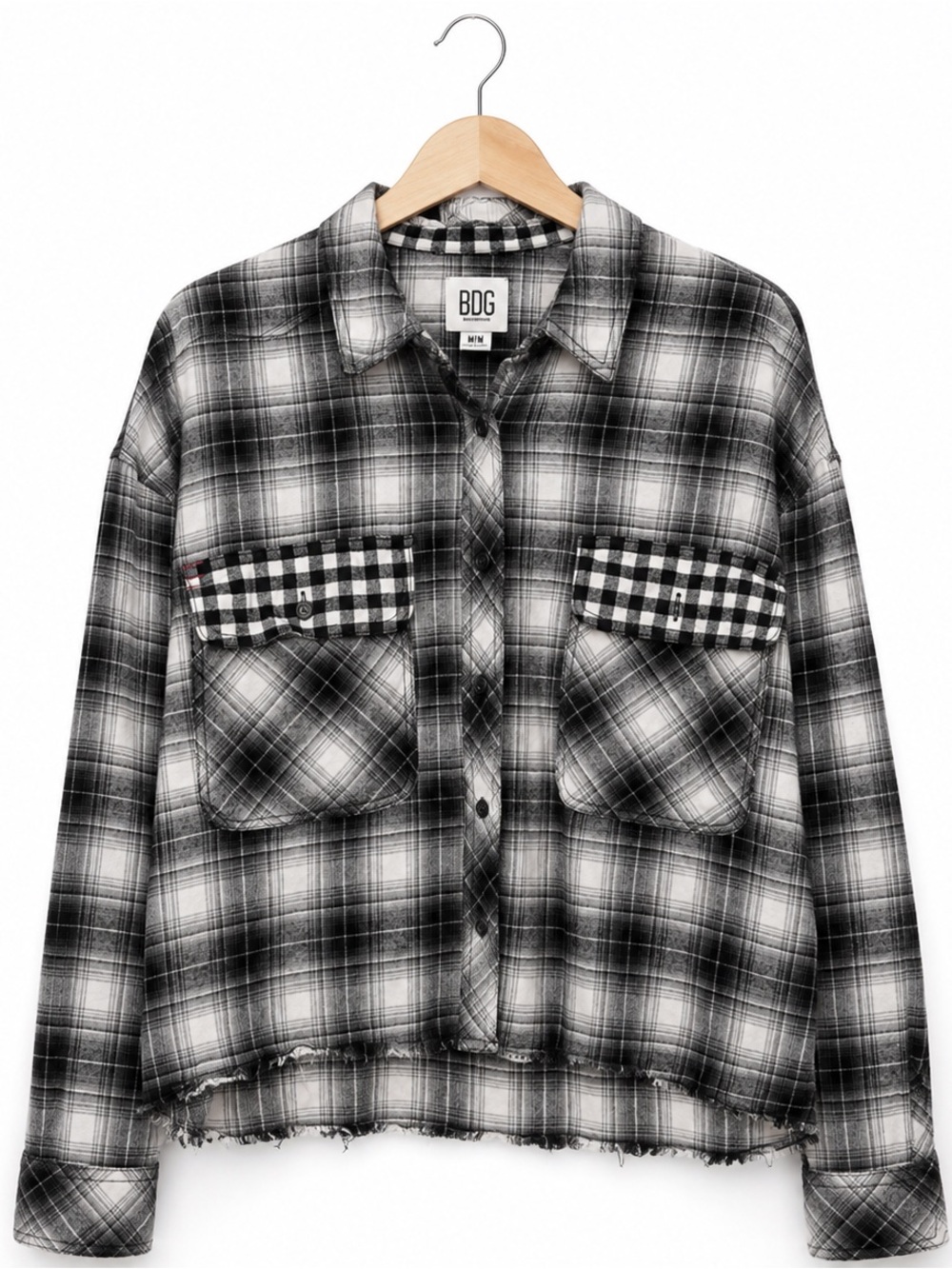 𝐁𝐃𝐆 Urban Outfitters Soft Cotton Flannel Shirt Plaid Buffalo Black White Medium